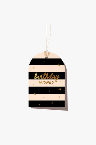 Birthday Wishes Black Stripe Gift Tag HW Stationery - Journal, Notebook, Planner Elm Paper   