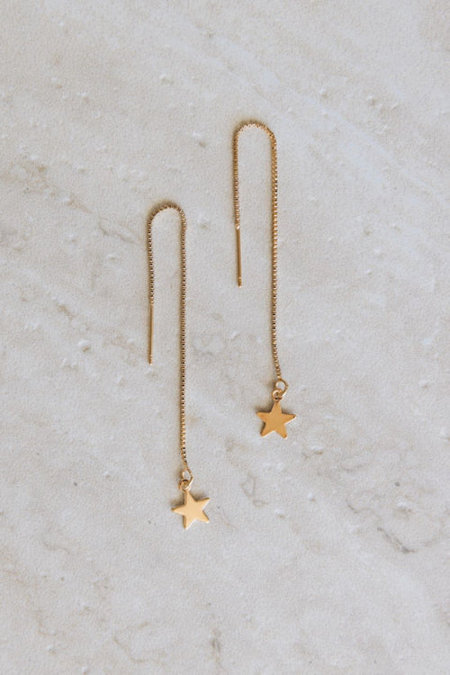 Thread Chain Star Gold Earrings ACC Jewellery Flo Gives Back 15% to Women In Need   