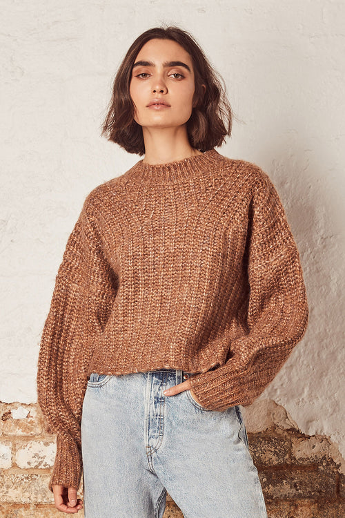 Harper LS Mocha Balloon Sleeve Knit Jumper WW Knitwear Wish   