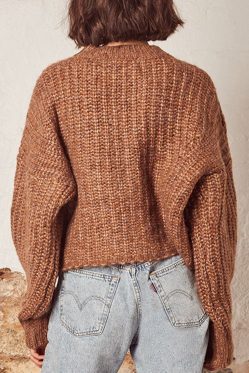 Harper LS Mocha Balloon Sleeve Knit Jumper WW Knitwear Wish   