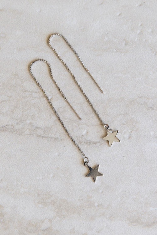 Thread Chain Star Rhodium Earrings ACC Jewellery Flo Gives Back 15% to Women In Need   