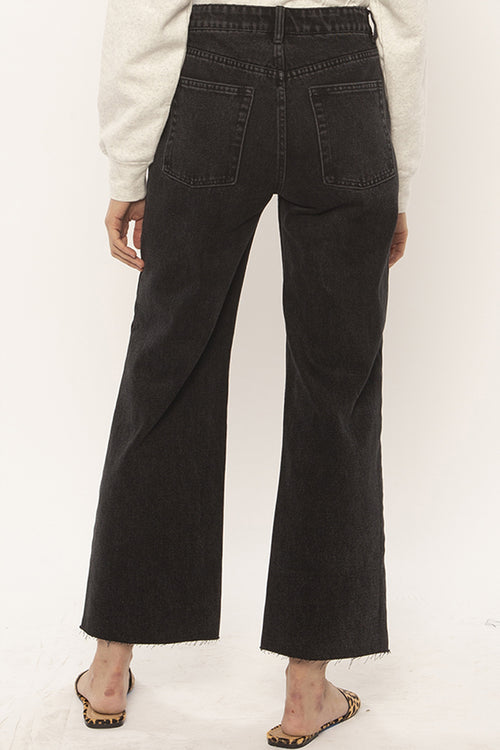 Gabi Crop Flared Washed Black Denim Pant WW Jeans Amuse Society   