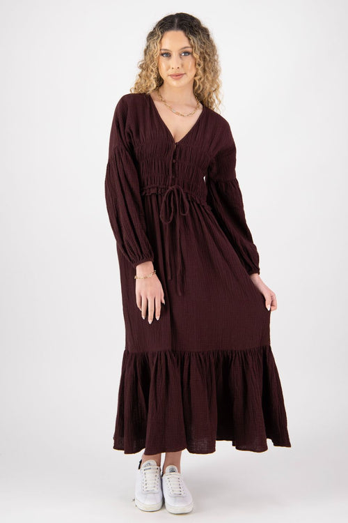 Chelsea Raisin Cotton Blouson LS Midi Dress WW Dress Ivy + Jack   