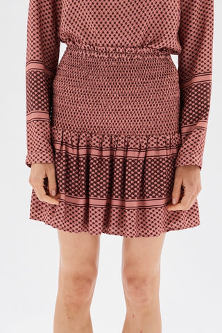 Marlow Deep Rose Print Shirred Mini Skirt WW Skirt Staple The Label   