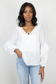 Day Dream Ivory Textured Frill Neck LS Top