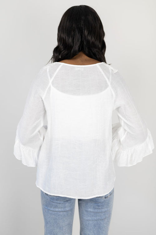 Day Dream Ivory Textured Frill Neck LS Top WW Top Among the Brave   