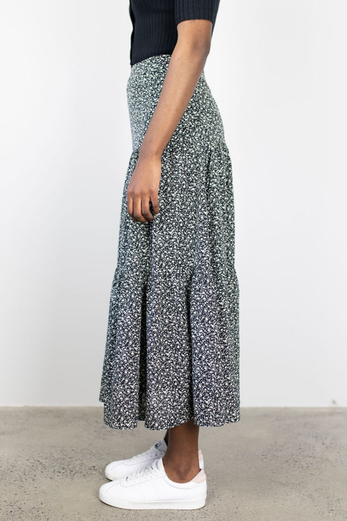 Blazing  Black Ditsy Floral Tiered Midi Go-to Skirt WW Skirt Among the Brave   