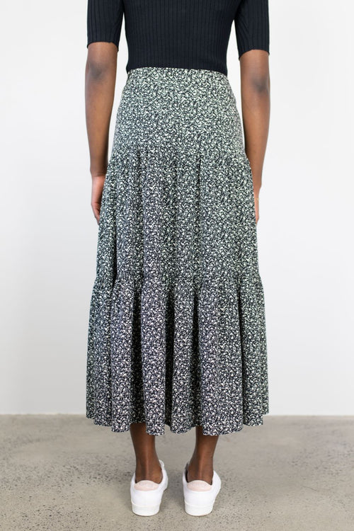 Blazing  Black Ditsy Floral Tiered Midi Go-to Skirt WW Skirt Among the Brave   