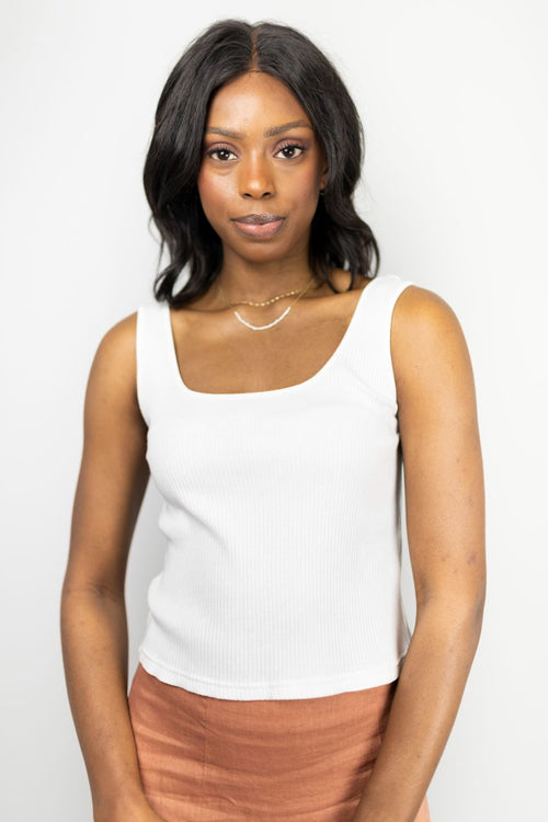 Devoted Square Neck Cropped White Rib Tank WW Top Among the Brave   
