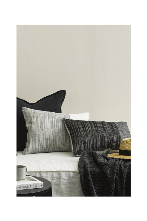 Anderson Linen Black White + Grey Feather Inner 45x55cm Rectangle Cushion HW Cushions Baya   