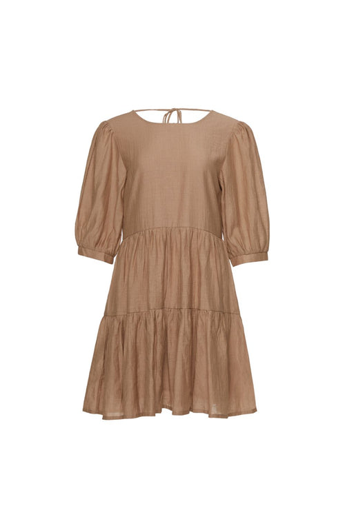 Anytime Caramel Tie Back SS Puff Sleeve Tiered Mini Dress WW Dress Among the Brave   