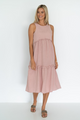 Ava Frill SL Tiered Linen Blush Midi Dress