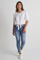 Cameron White Poplin Puff SS Front Tie Top