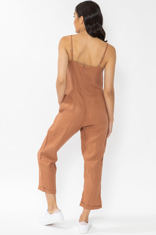 Holiday Rust Linen Strappy Relax Jumpsuit WW Jumpsuit Billie The Label   