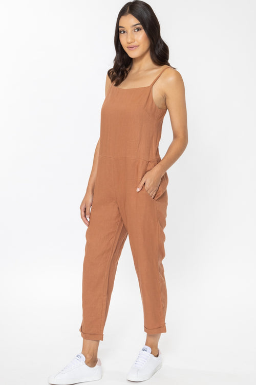 Holiday Rust Linen Strappy Relax Jumpsuit WW Jumpsuit Billie The Label   
