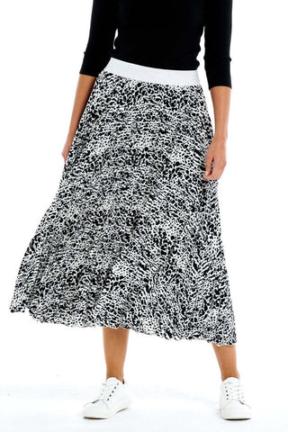Briar Black White Print Pleated Midi Skirt WW Skirt Betty Basics   