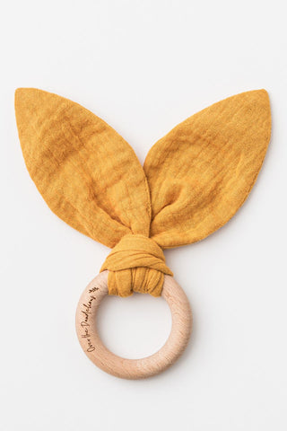 Organic Muslin + Natural Beechwood Bunny Ear Teether Saffron HW Kids Not specified   