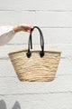French Market Basket Bag with Deluxe Charcoal Leather Handle