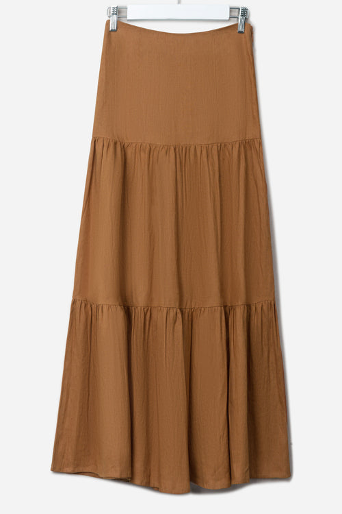 Blazing Nutmeg Tiered Linen Midi Skirt WW Skirt Among the Brave   