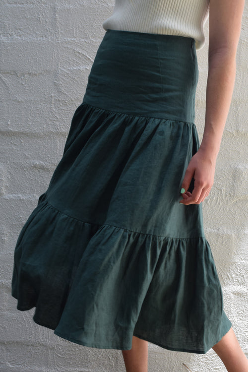 Blazing Forest Tiered Linen Midi Skirt WW Skirt Among the Brave   
