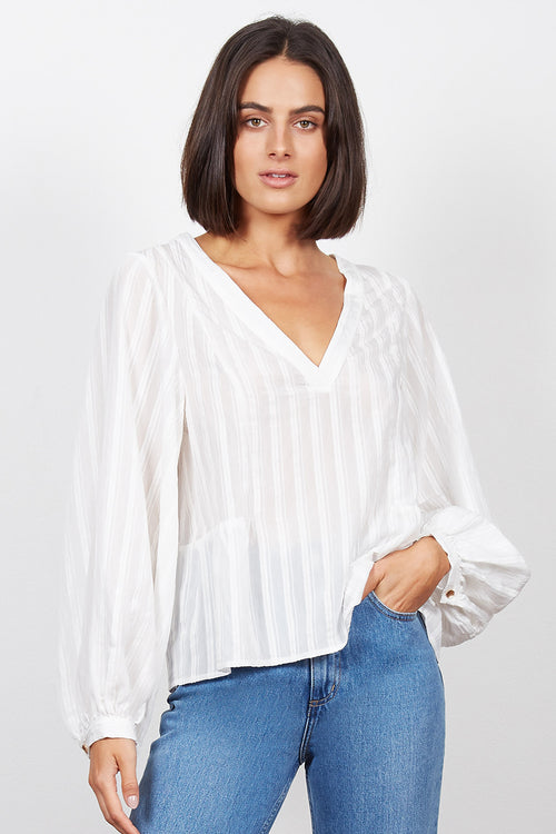 Missy V Neck Puff Sleeve White Blouse WW Top Wish   