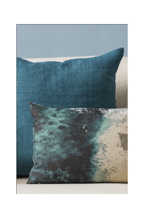 Bondi Linen Rectangle Cushion with Feather Inner Teal Multi 35x50cm HW Cushions Mulberi   