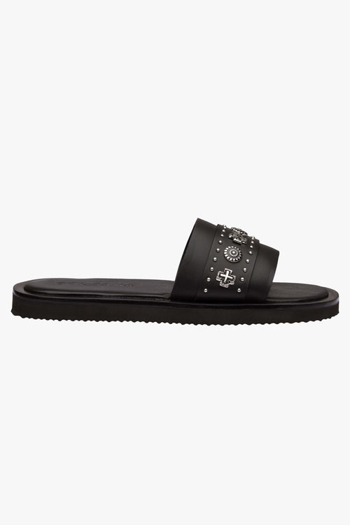 Cleo Black Leather Slide with Silver Charms General Solsana   