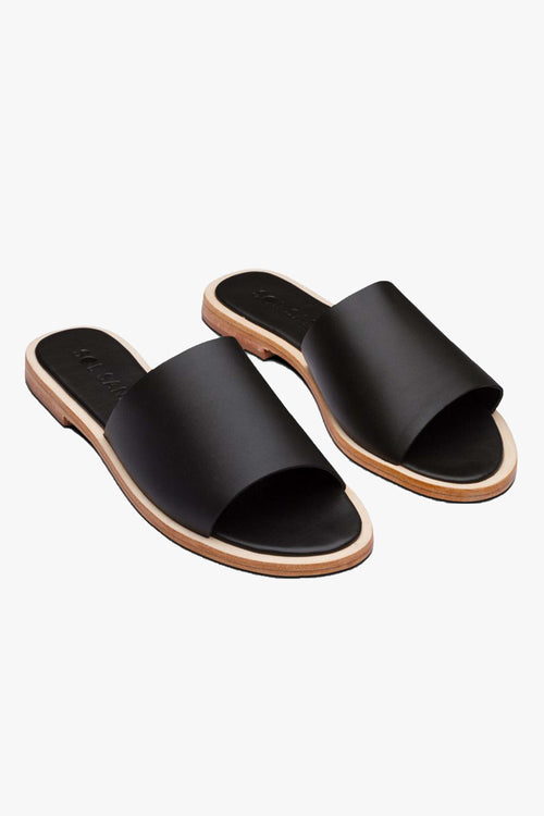 Tasha Black Leather Slides General Solsana   