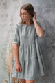 Breathtaking Puff Sleeve Moss Tiered Linen Smock Dress