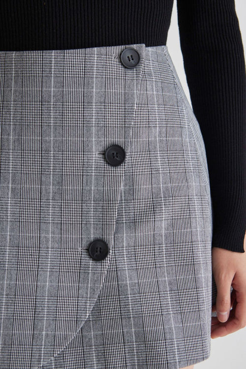 London Grey Check Button Mini Skirt WW Skirt Ivy + Jack   