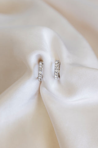 Small Diamante Huggie Rhodium Earrings