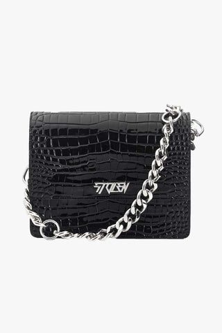 Big Trouble Black Croc Leather Shoulder Bag with Silver Chain Hardware ACC Bags - All, incl Phone Bags Stolen Girlfriends Club   