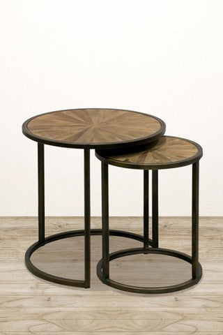 Cairo Set of 2 Tables Round Parquet Tops 400x66 HW Furniture - Chair, Table, Floor Mirror, Shelf CC Interiors   