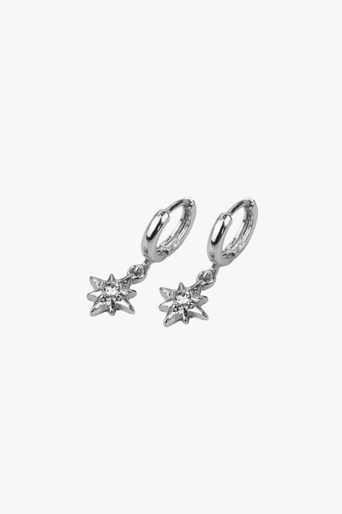 Celestial Rhodium Huggie Hoop Earrings ACC Jewellery Flo Gives Back 15% to Women In Need   