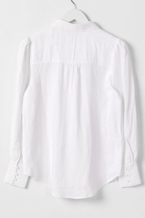 Champion White Puff Sleeve Linen Shirt with Deep Cuff WW Top Among the Brave   