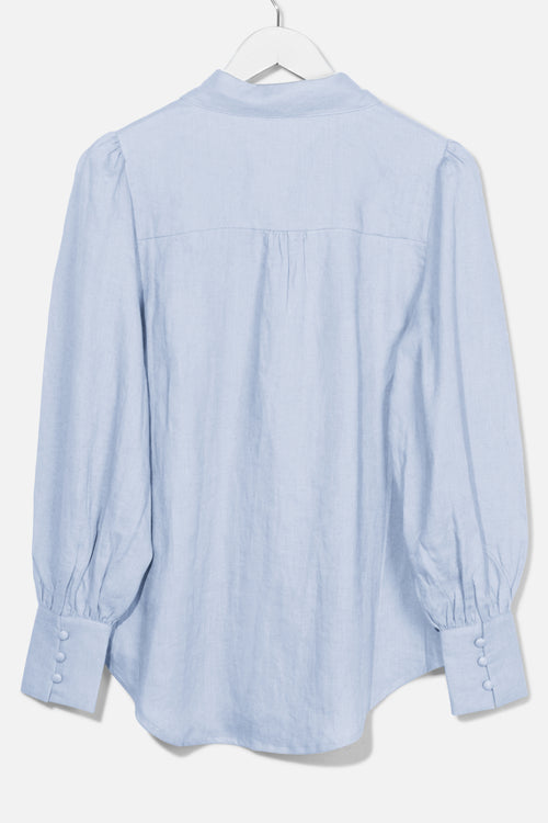 Champion Ice Blue Puff Sleeve Linen Shirt with Deep Cuff WW Top Among the Brave   