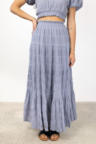 Charming Sky Blue Cotton Shirred Tiered Maxi Skirt WW Skirt Ivy + Jack   
