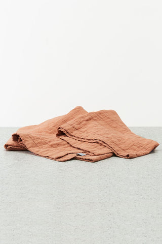 Belgian Washed Linen Adobe Terracotta Quilted Coverlet HW Linen - Teatowel, Table, Bedding, Towel George Street Linen   