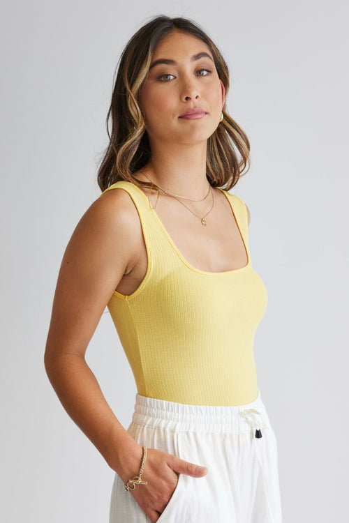 Devoted Yellow Square Neck Cropped Rib Tank WW Top Among the Brave   