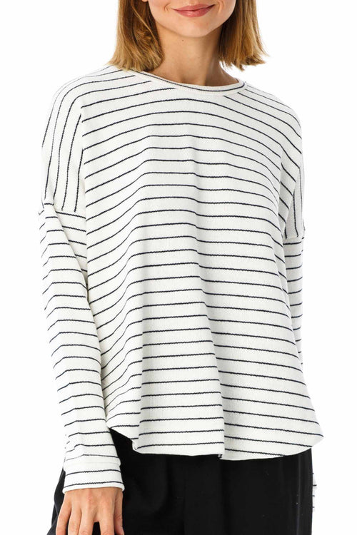 Draw The Line LS White Stripe Relaxed Top WW Top Blak   