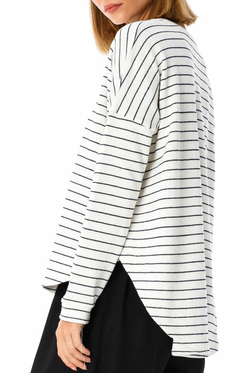 Draw The Line LS White Stripe Relaxed Top WW Top Blak   