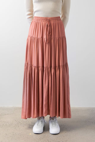 Sensational Terracotta Tiered Satin Tie Waist Maxi Skirt WW Skirt Among the Brave   