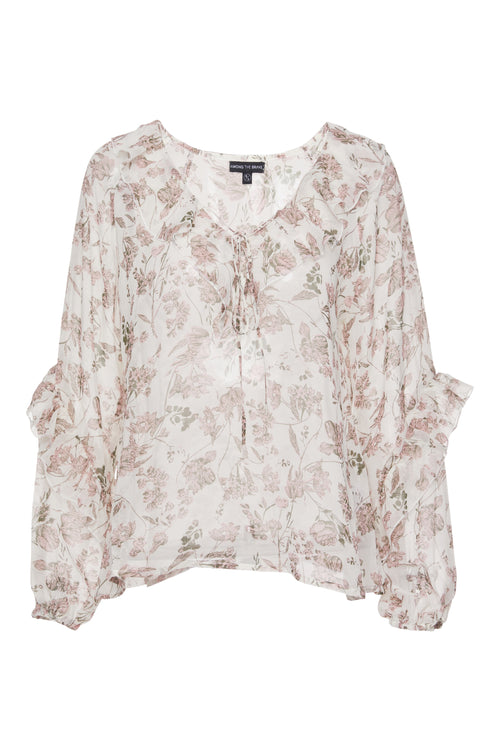 Day Dream Ivory Floral Frill Neck LS Frill Sleeve Top WW Top Among the Brave   