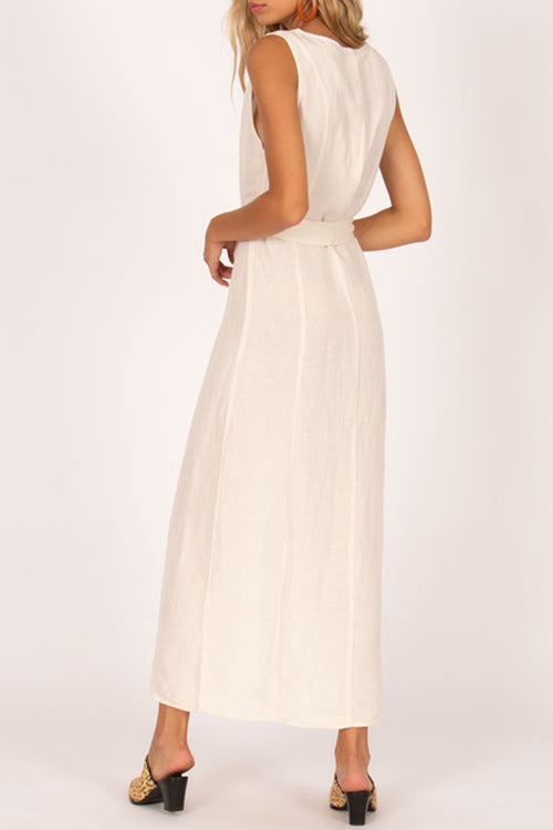 Driftwood SL Button Midi White Dress WW Dress Amuse Society   