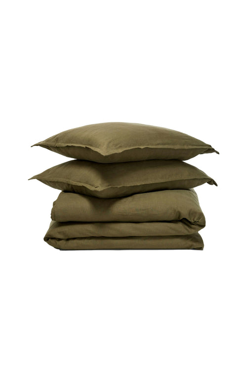 Belgian Washed Linen King Olive Duvet Cover Set HW Linen - Teatowel, Table, Bedding, Towel George Street Linen   