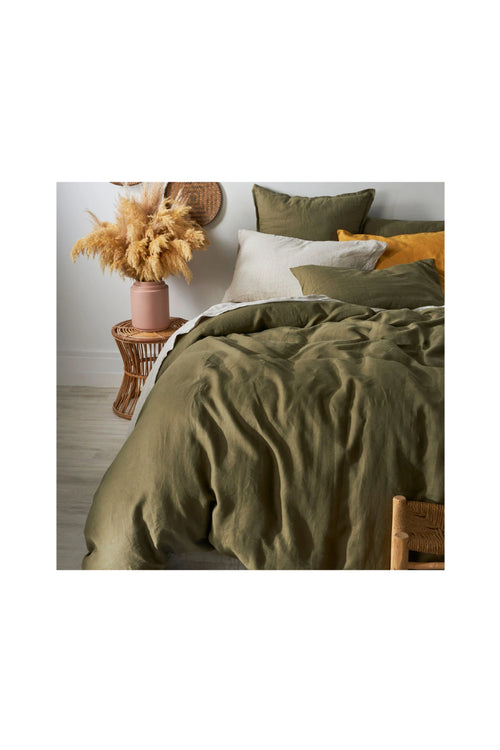 Belgian Washed Linen King Olive Duvet Cover Set HW Linen - Teatowel, Table, Bedding, Towel George Street Linen   