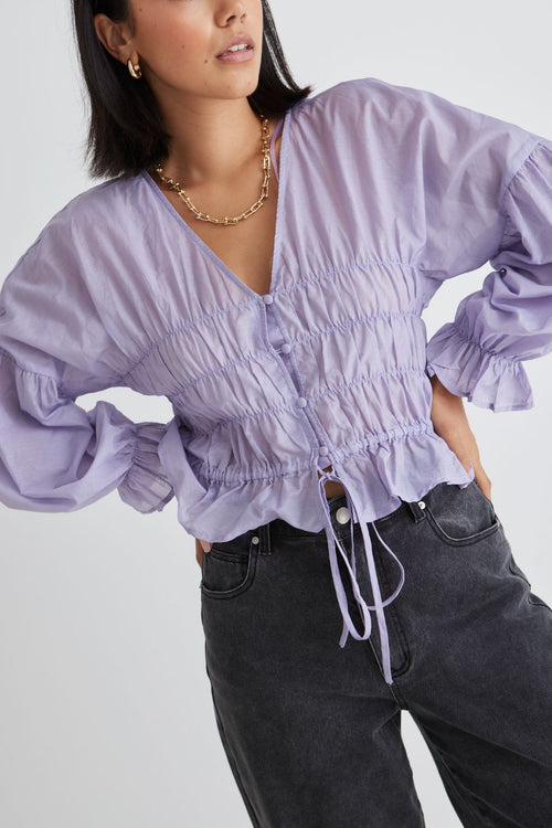 Vivienne Lilac Sheer Button Front Blouse WW Top By Rosa.   