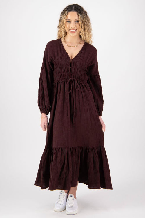 Chelsea Raisin Cotton Blouson LS Midi Dress WW Dress Ivy + Jack   