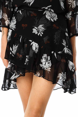 Eve Short Black Rayon Floral Print Skirt WW Skirt Blak   