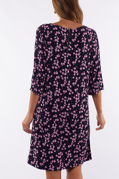 Eloise Navy Floral Crop Sleeve Shift Mini Dress WW Dress Elm   
